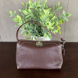 Coach Pebbled Leather Brown Wristlet/Mini bag
